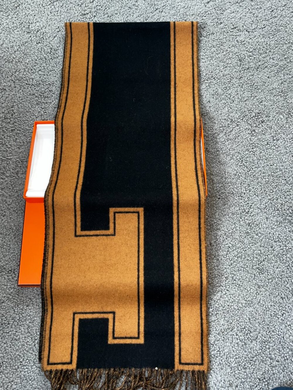 HERMES Men's Casaque Clefs de H Cashmere Scarf Black & Gold Muffler - 12" by 66"